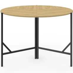 Table à manger pliante ronde 4 personnes 110 cm bois et noir style industriel