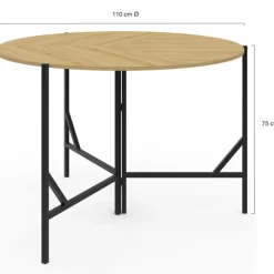 Table à manger pliante ronde 4 personnes 110 cm bois et noir style industriel