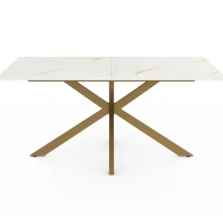 Table à manger rectangle 8 personnes avec pied araignée et plateau effet marbre