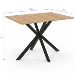 Table à manger rectangle bois et noir 6 personnes 110cm pied araignée