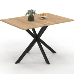 Table à manger rectangle bois et noir 6 personnes 110cm pied araignée