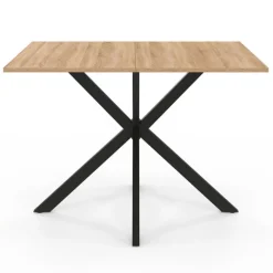 Table à manger rectangle bois et noir 6 personnes 110cm pied araignée