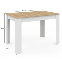 Table à manger rectangle blanche plateau façon hêtre 4 personnes