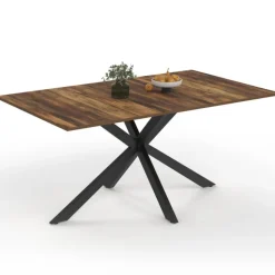 Table à manger rectangle plateau bois foncé 160 cm pied araignée noir 8 personnes