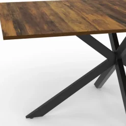 Table à manger rectangle plateau bois foncé 160 cm pied araignée noir 8 personnes