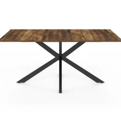 Table à manger rectangle plateau bois foncé 160 cm pied araignée noir 8 personnes