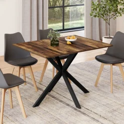 Table à manger rectangle plateau bois foncé 110 cm pied araignée noir 6 personnes
