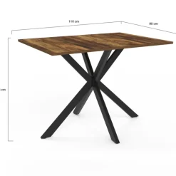 Table à manger rectangle plateau bois foncé 110 cm pied araignée noir 6 personnes
