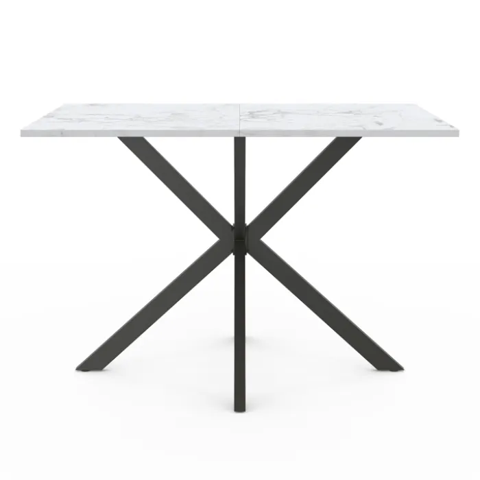 Table à manger rectangulaire effet marbre blanc pied araignée métal noir