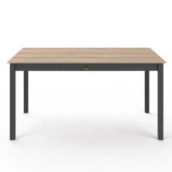 Table à manger rectangulaire bois et noir avec tiroir