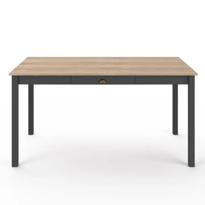 Table à manger rectangulaire bois et noir avec tiroir