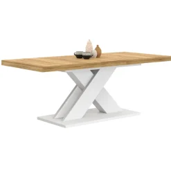 Table à manger rectangulaire extensible bois et blanc 6 à 10 personnes 160-200 cm
