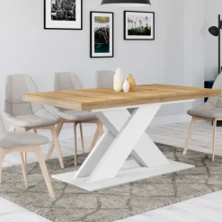 Table à manger rectangulaire extensible bois et blanc 6 à 10 personnes 160-200 cm