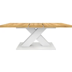 Table à manger rectangulaire extensible bois et blanc 6 à 10 personnes 160-200 cm