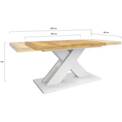 Table à manger rectangulaire extensible bois et blanc 6 à 10 personnes 160-200 cm