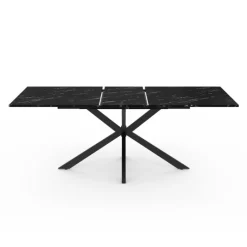 Table à manger rectangulaire extensible métal et effet marbre noir 160-200 cm