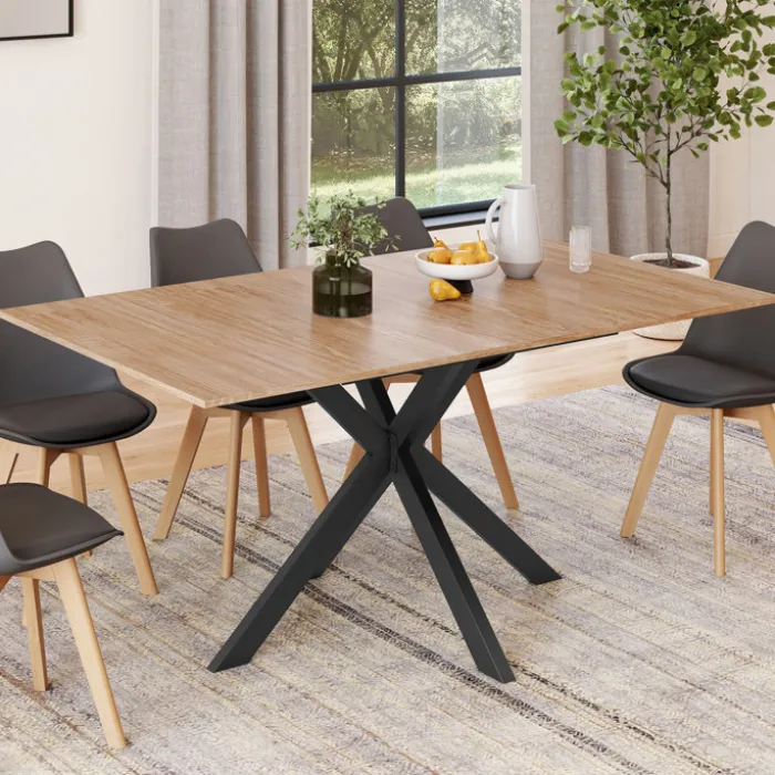 Table à manger rectangulaire de 120-160 cm pour 4 à 8 personnes, coloris bois et noir