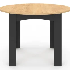 Table à manger ronde 110 cm 4-6 personnes noire plateau façon hêtre