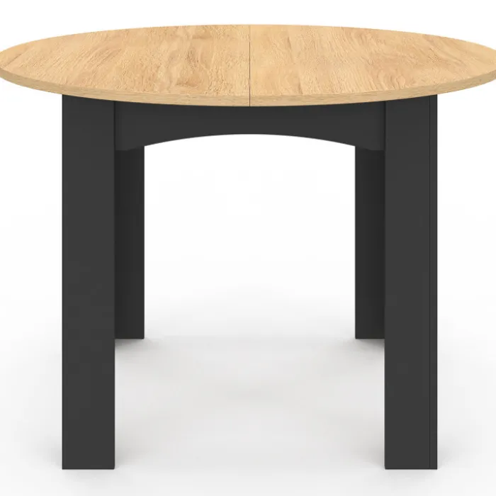 Table à manger ronde 110 cm 4-6 personnes noire plateau façon hêtre