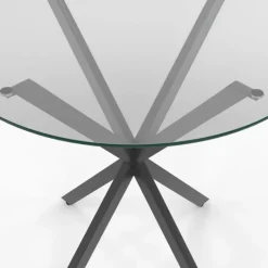 Table à manger ronde 80 cm 4 personnes pied araignée noir et plateau verre