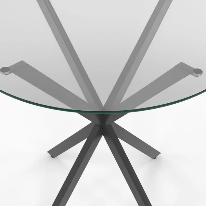 Table à manger ronde 80 cm 4 personnes pied araignée noir et plateau verre