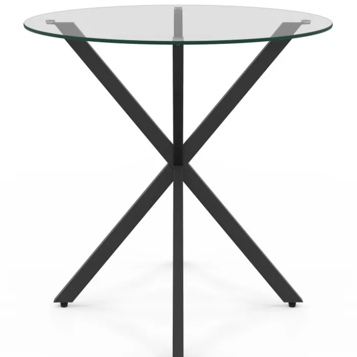 Table à manger ronde 80 cm 4 personnes pied araignée noir et plateau verre