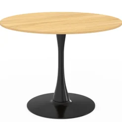 Table à manger ronde 100 cm bois et noir 4 personnes pied tulipe