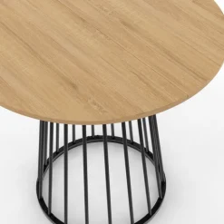 Table à manger ronde 4 personnes plateau bois et pied en métal noir 80 cm