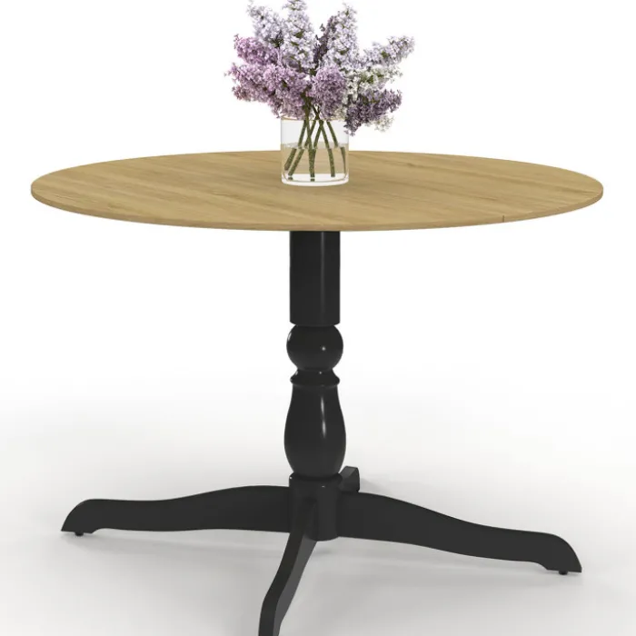 Table à manger ronde 4-6 personnes 110cm bois façon hêtre et noir