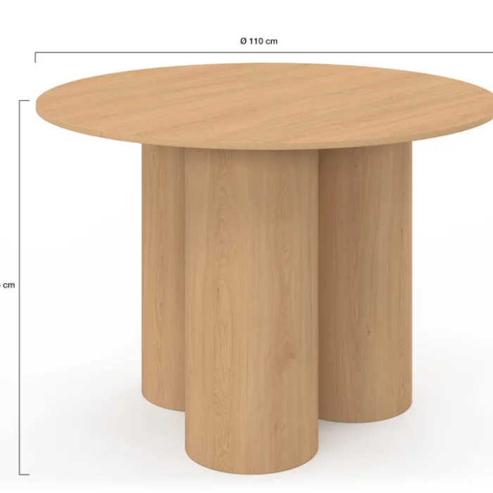 Table à manger ronde 6 personnes pied central cylindrique hêtre 110 cm