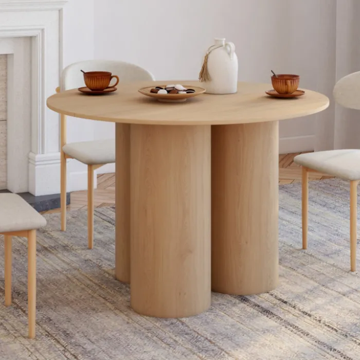 Table à manger ronde 6 personnes pied central cylindrique hêtre 110 cm