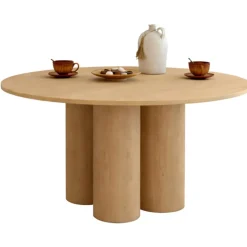 Table à manger ronde 6 personnes pied central cylindrique hêtre 110 cm