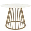 Table à manger ronde 6 personnes pied filaire laiton et plateau effet marbre blanc 110 cm