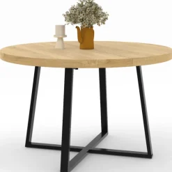 Table à manger ronde 4-6 personnes bois et noir
