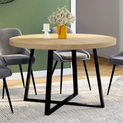 Table à manger ronde 4-6 personnes bois et noir
