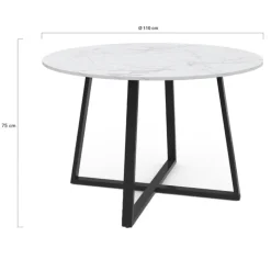 Table à manger ronde 4-6 personnes 110 cm effet marbre blanc et noir