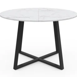 Table à manger ronde 4-6 personnes 110 cm effet marbre blanc et noir