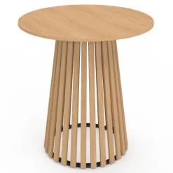 Table à manger ronde 4 personnes pied bois en lattes et plateau bois 80 cm