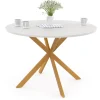Table à manger ronde 6 personnes 110 cm bois et blanc
