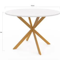 Table à manger ronde 6 personnes 110 cm bois et blanc