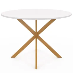 Table à manger ronde 6 personnes 110 cm bois et blanc