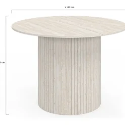 Table à manger ronde 6 personnes pied central effet lattes façon travertin 110 cm