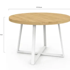 Table à manger ronde 4-6 personnes bois et blanc 110-150 cm