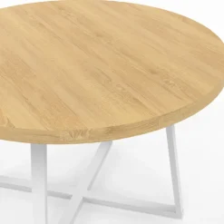 Table à manger ronde 4-6 personnes bois et blanc 110-150 cm