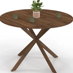 Table à manger ronde ALIX 6 personnes pied araignée noyer 110 cm