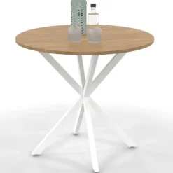 Table à manger ronde bois et blanc 80 cm 2-4 personnes