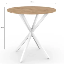 Table à manger ronde bois et blanc 80 cm 2-4 personnes