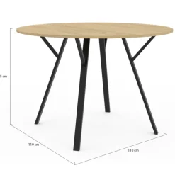 Table à manger ronde bois et noir 110 cm 4-6 personnes