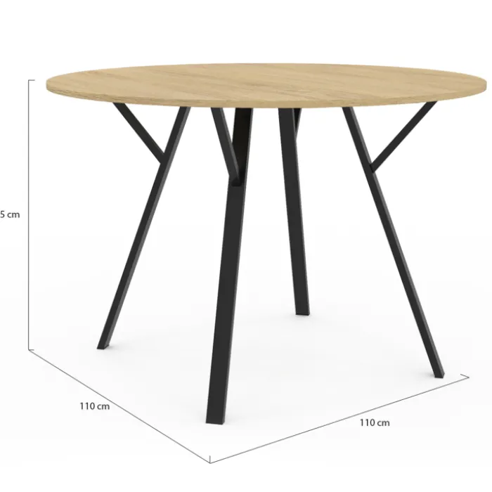 Table à manger ronde bois et noir 110 cm 4-6 personnes