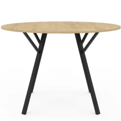 Table à manger ronde bois et noir 110 cm 4-6 personnes